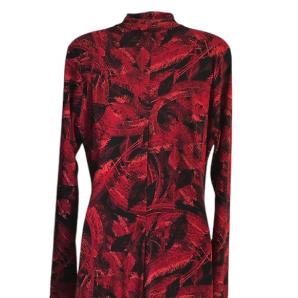 Norma Kamali red & black feather print faux wrap ls jersey dress size L in EUC - Picture 10 of 15
